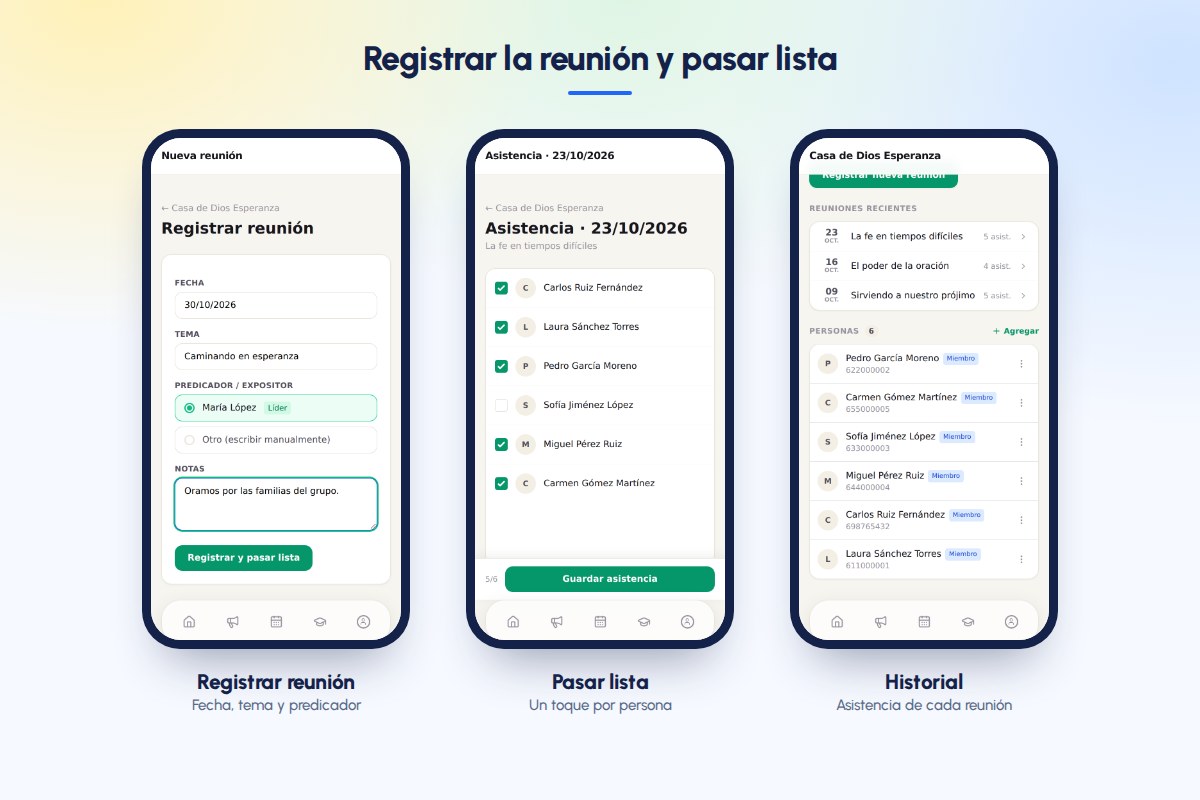 Registrar una reunión, pasar lista y consultar el historial desde el teléfono